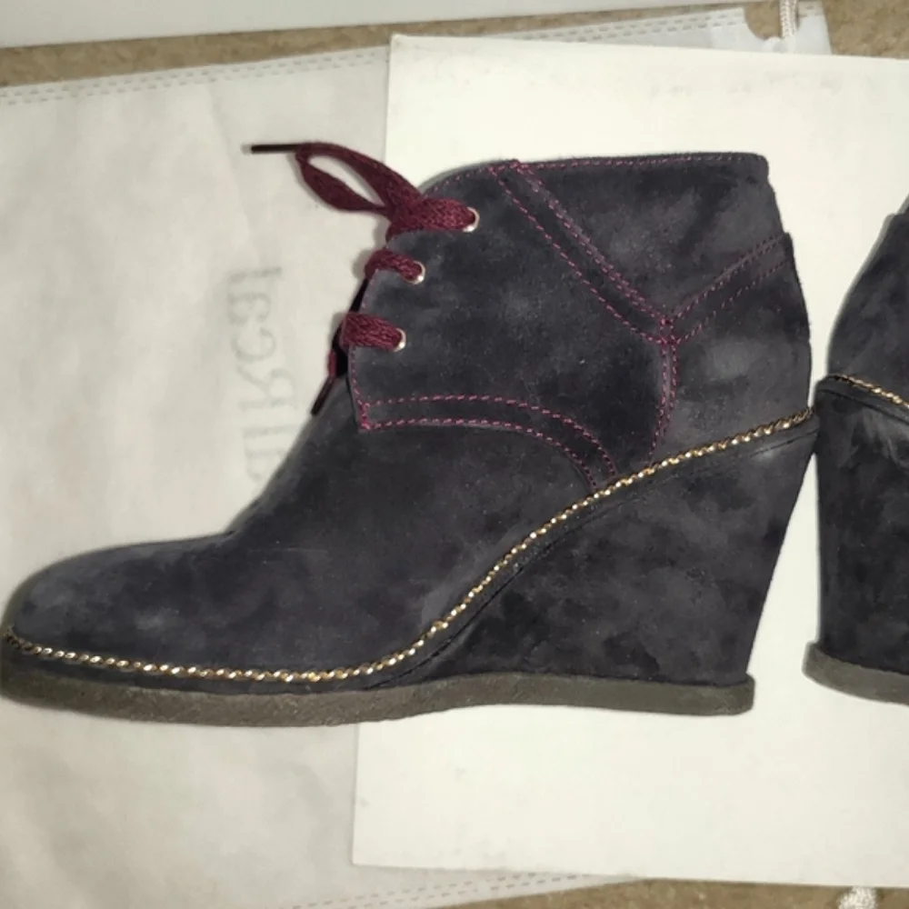 CHANEL Blueberry Blue Suede Wedge Boots 38.5